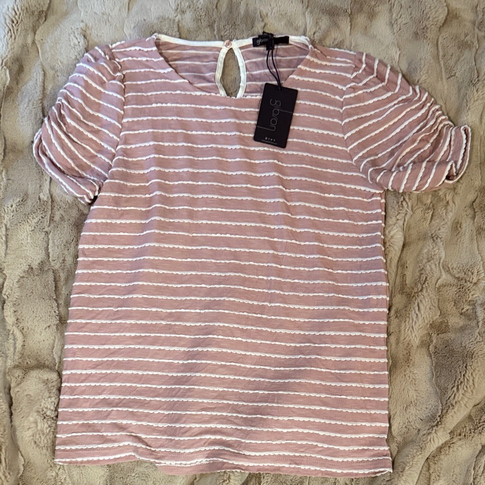 Gibson Pink and White Striped Blouse